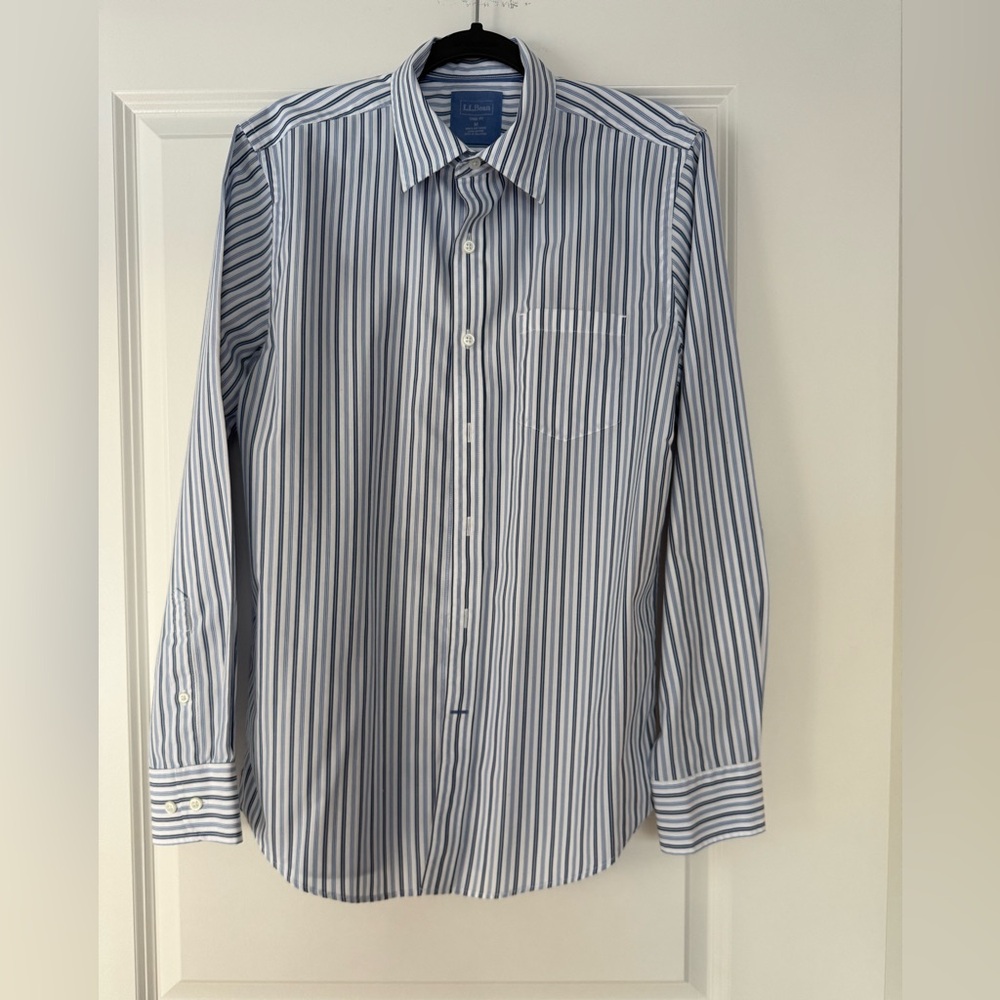 L.L. Bean Men's Navy and White Striped Shirt